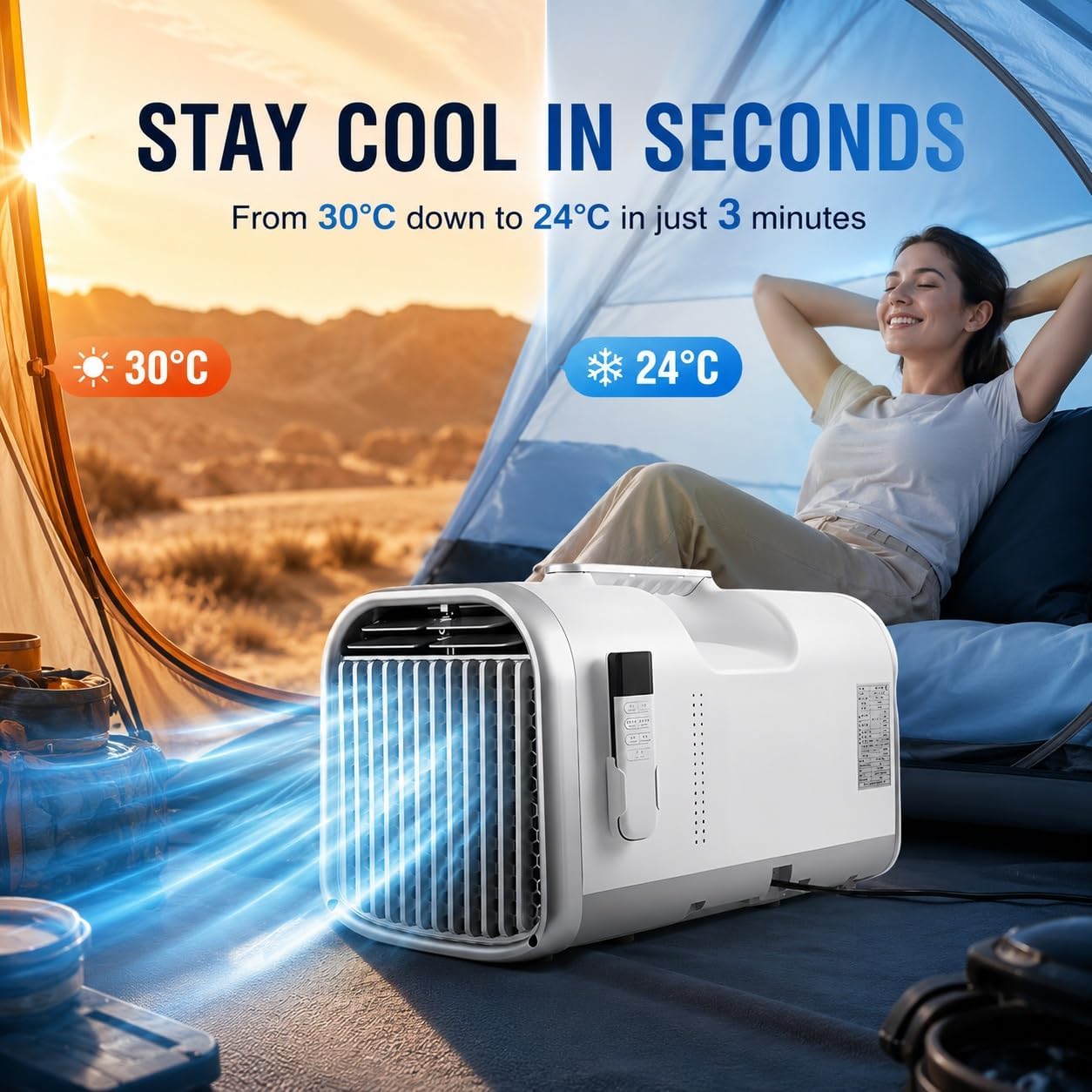  Clim Split Mobile Sans Évacuation D Eau Continue 1500W Petit Refroidisseur Soufflerie 400W Basse Consommation Pour Caravane Campervan Camion Cabine Nuit Calme(AC220V)