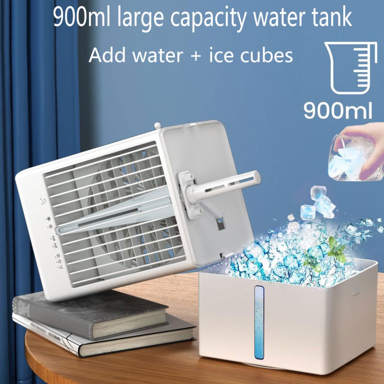 GENERIC Climatiseur Portable 3 En 1, Petit Climatiseur Personnel Avec Réservoir D'eau De 900 ML, Minuterie 2/4 H Et Petit Ventilateur De Refroidissement Avec Oscillation à 70° Pour 1200 ML.