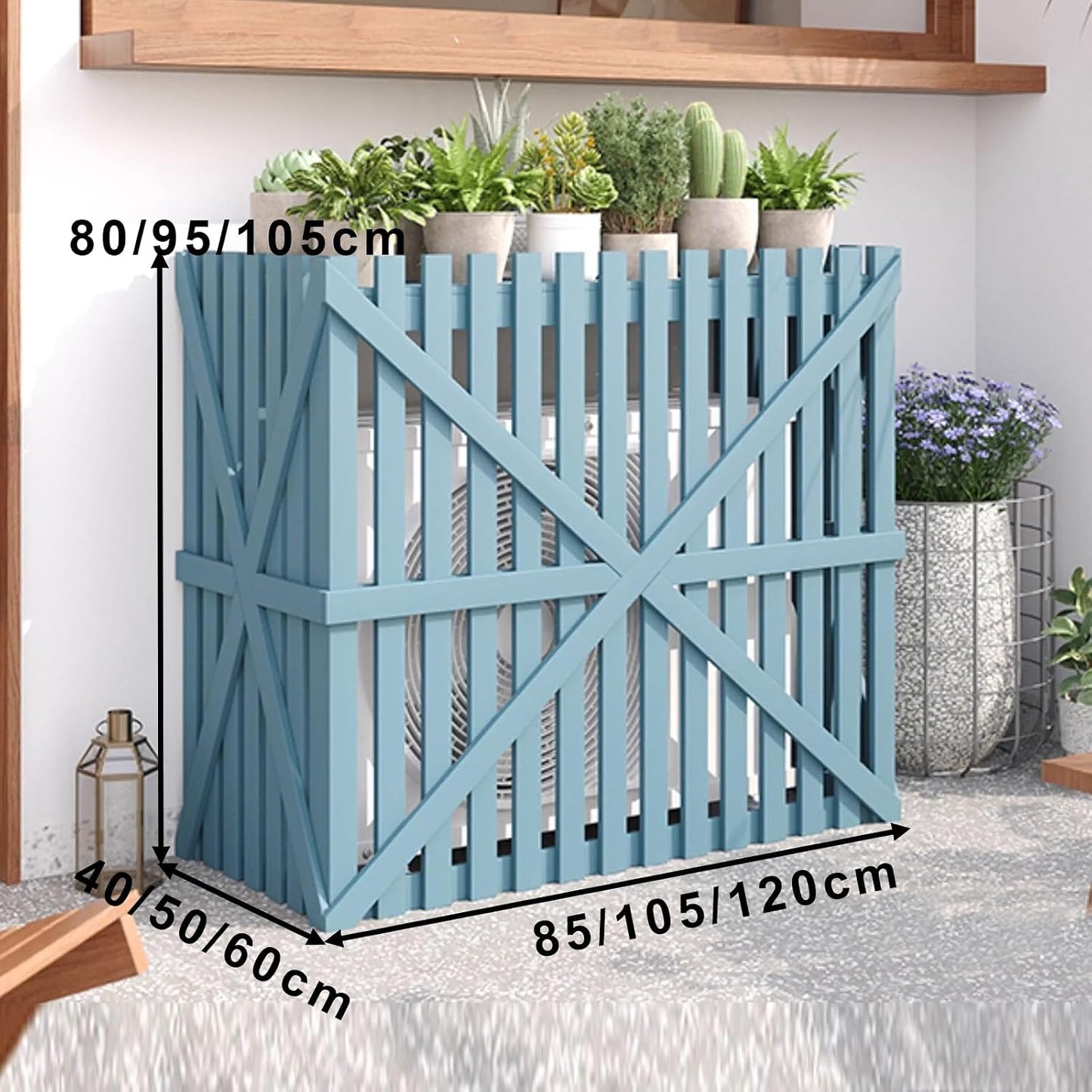  Housse En Bois Pour Climatiseur Extérieur, Protection Contre Le Vent Et Le Soleil, Facile à Installer Pour Terrasse Et Espaces Extérieurs (bleu, 120 X 60 X 105 Cm)