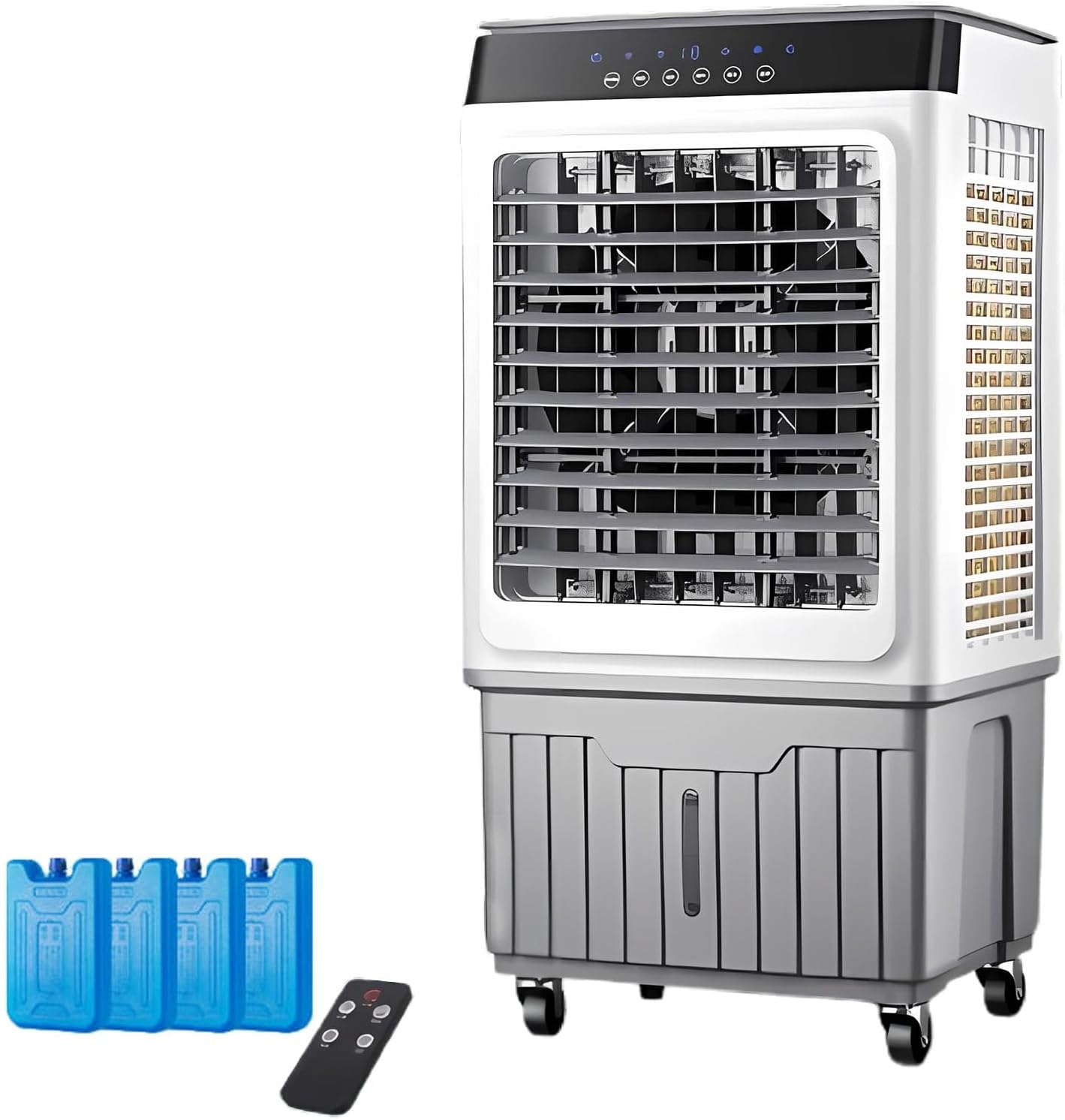  Ventilateur Rafraîchisseur D'air Par évaporation Avec Télécommande - Oscillation à 120°, 3 Vitesses, Minuterie 12 H, 4 Blocs Réfrigérants - Rafraîchisseur D'air Portable Pour Chambre, Maison, Bureau
