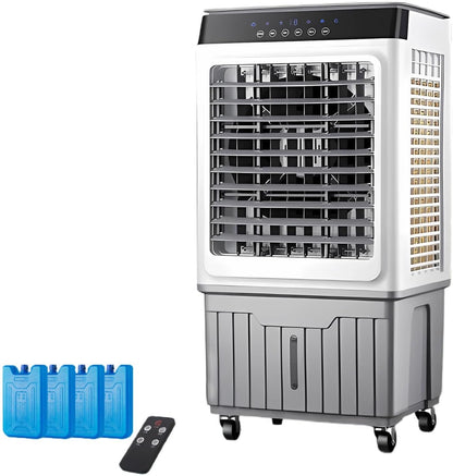  Ventilateur Rafraîchisseur D'air Par évaporation Avec Télécommande - Oscillation à 120°, 3 Vitesses, Minuterie 12 H, 4 Blocs Réfrigérants - Rafraîchisseur D'air Portable Pour Chambre, Maison, Bureau