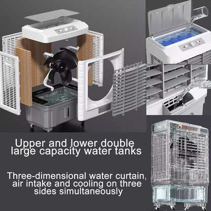  Climatiseur Portable 3 En 1 : Rafraîchisseur D'air Par évaporation, Ventilateur à 3 Vitesses, Réservoir D'eau De 55 L, Idéal Pour Les Chambres, Bureaux, Résidences étudiantes Et L'extérieur.