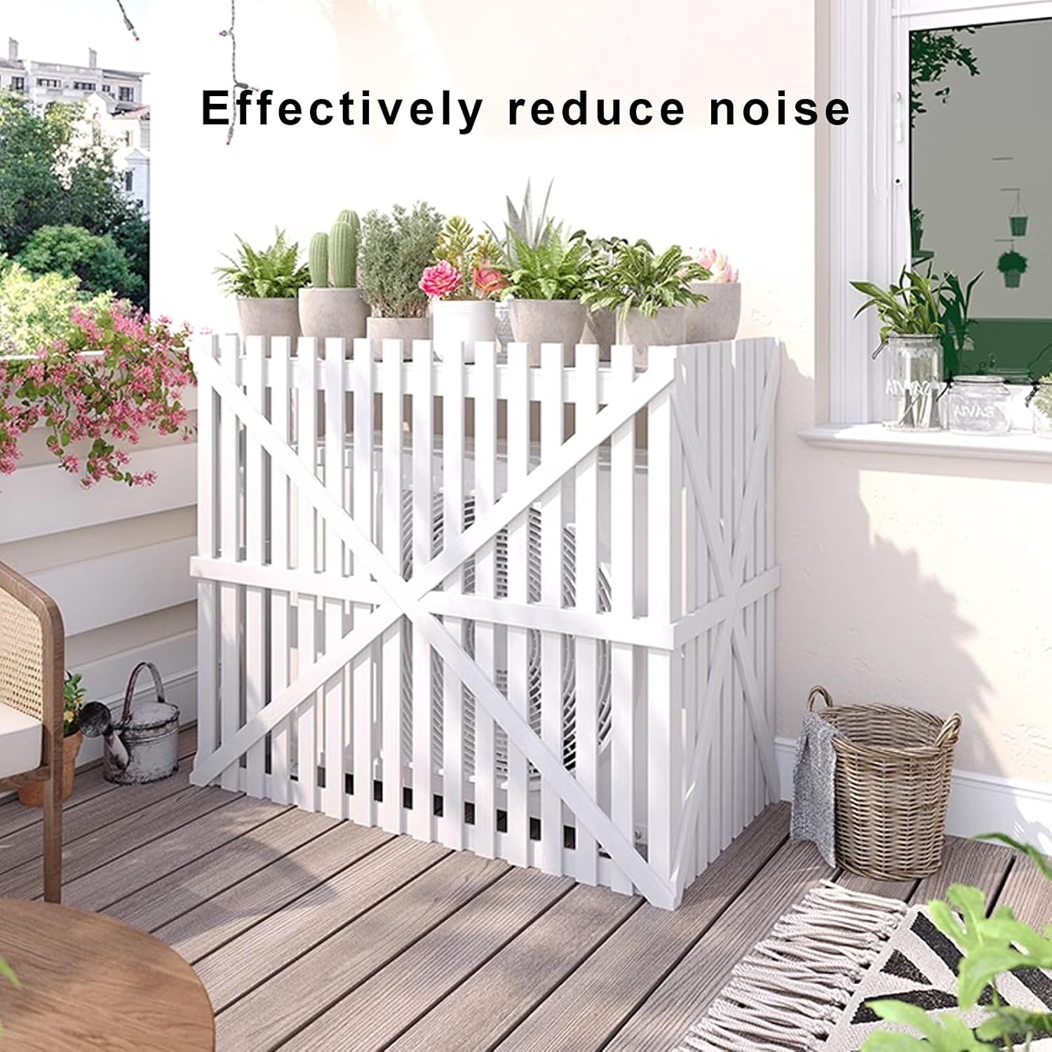  Housse En Bois Pour Climatiseur Extérieur, Protection Contre Le Vent Et Le Soleil, Facile à Installer Pour Terrasse Et Espaces Extérieurs (bleu, 120 X 60 X 105 Cm)