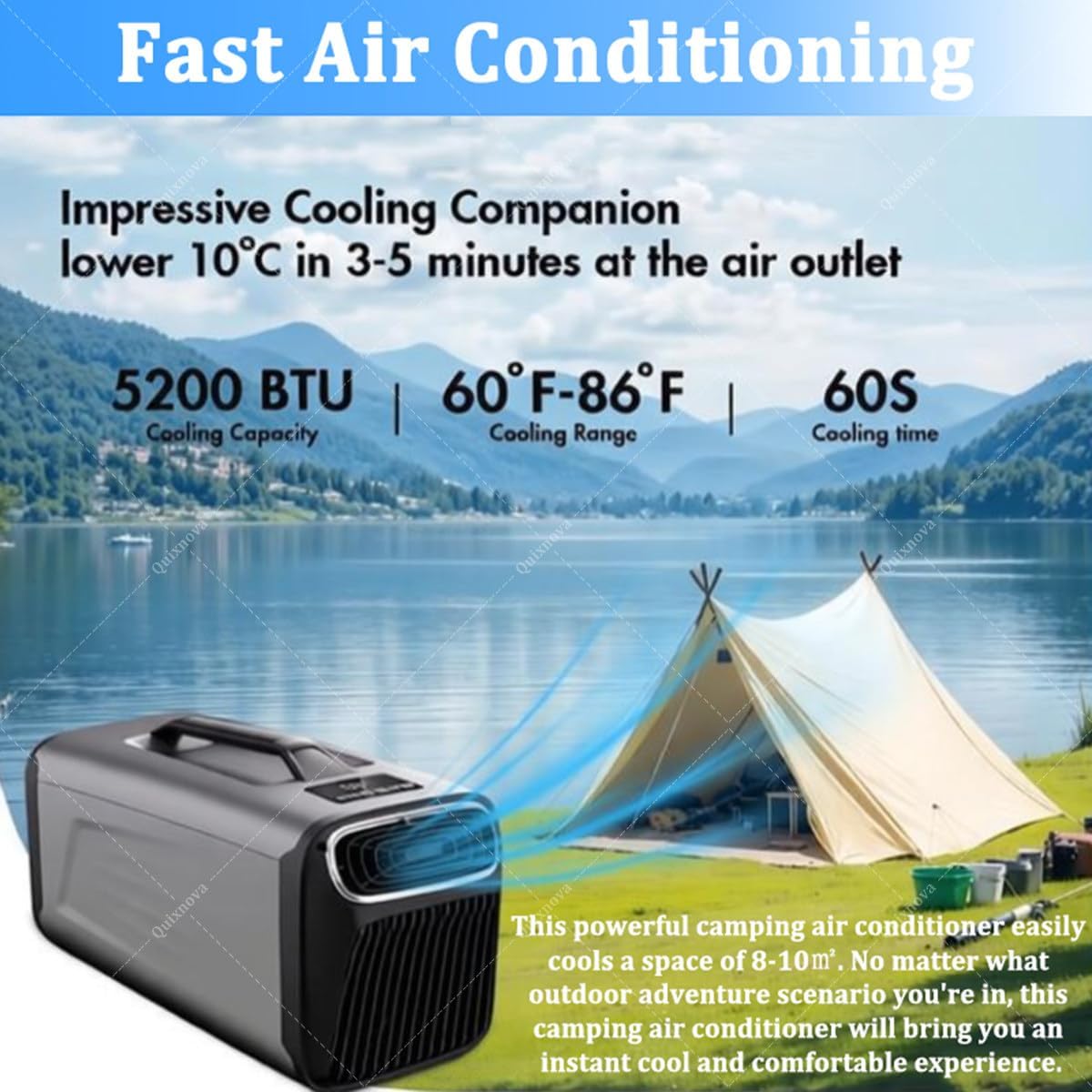  Climatiseurs Portables Pour Tentes, Puissance De Refroidissement De 5200 BTU, Climatiseur 4 En 1 Pour Une Utilisation Intérieure Ou Extérieure, Pique-niques, Camions, Camping-Cars A-12V