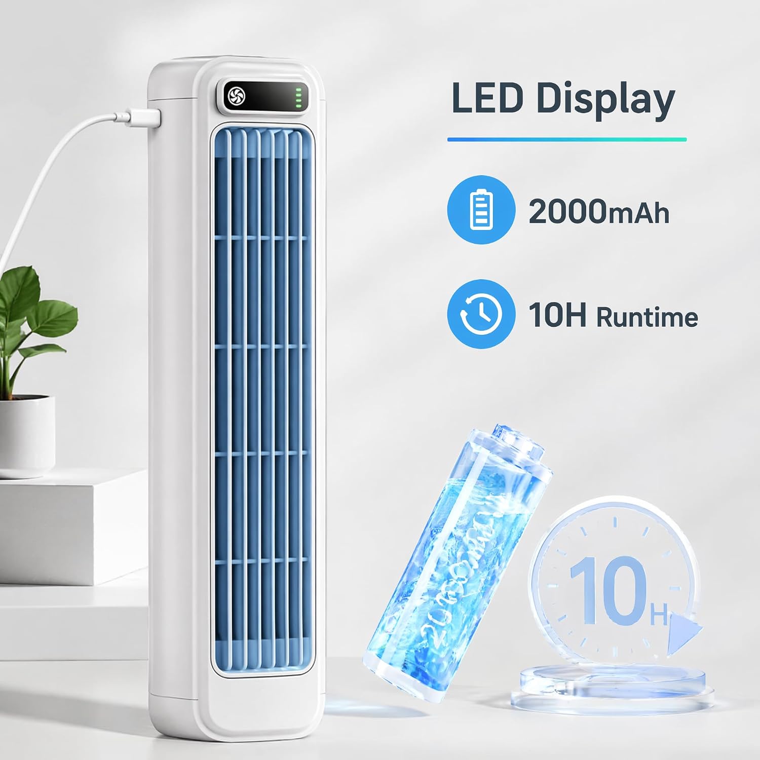 GENERIC Climatiseur Mobile Silencieux Sans Évacuation, Ventilateur Rafraîchisseur D'Air à Évaporation 3 Vitesses Mode Freeze, Sans Pales USB-C Sans Fil Portable Pour Chambre Bureau Maison