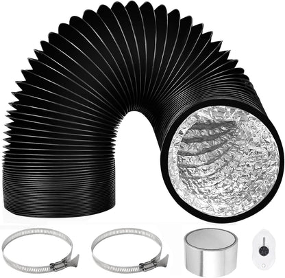  Tuyau Ventilation PVC 100mm Pour Hotte Aspirante 3m Flexible Tuyau D'Evacuation Avec 2 Colliers De Serrage Et 1 Adhésif Aluminium Pour Climatisation Extracteur D'Air Ventilateur Tubulair Gris