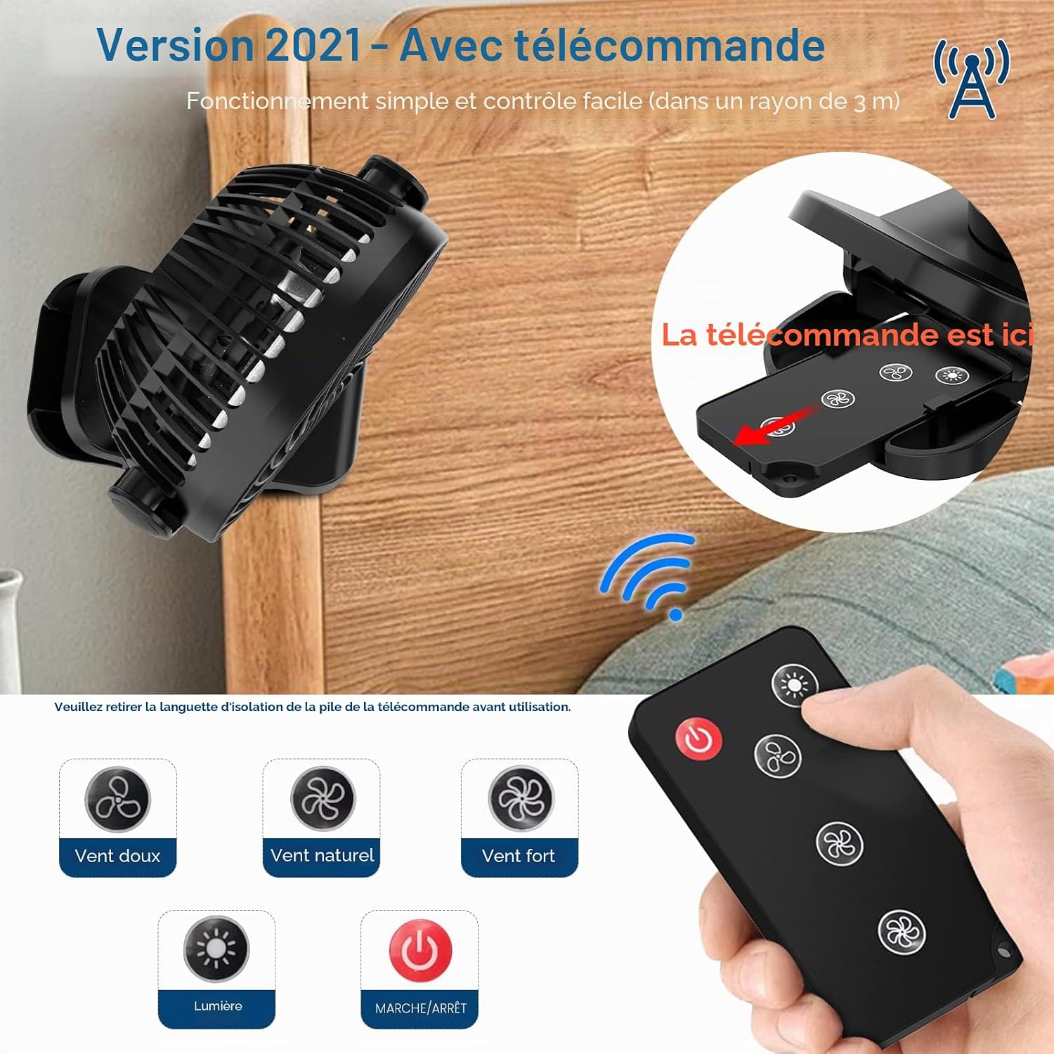  Simpeak 8000 MAh Ventilateur USB Avec Télécommande Mini Ventilateur Portable De Camping Ventilateur De Table Pince Avec 3 Vitesses| 3 Modes De Lumière LED| Rotation à 720°