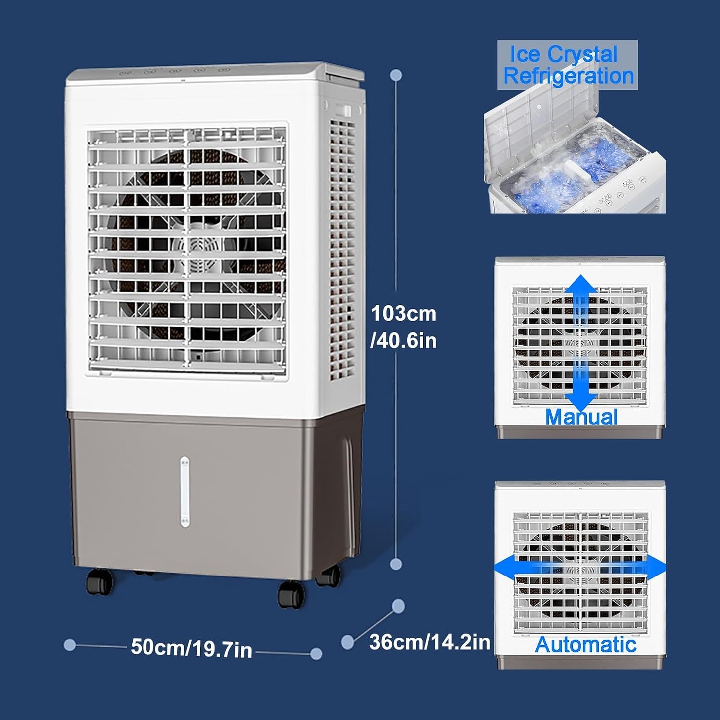 GENERIC Ventilateur De Refroidissement Par évaporation – Grand Réservoir D'eau De 50 L, 3 Vitesses, Télécommande, Minuterie De 7,5 H – Unité De Refroidissement Commerciale Pour La Maison Ou Le Bureau