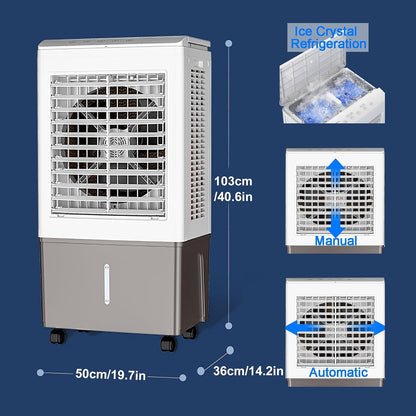 GENERIC Ventilateur De Refroidissement Par évaporation – Grand Réservoir D'eau De 50 L, 3 Vitesses, Télécommande, Minuterie De 7,5 H – Unité De Refroidissement Commerciale Pour La Maison Ou Le Bureau