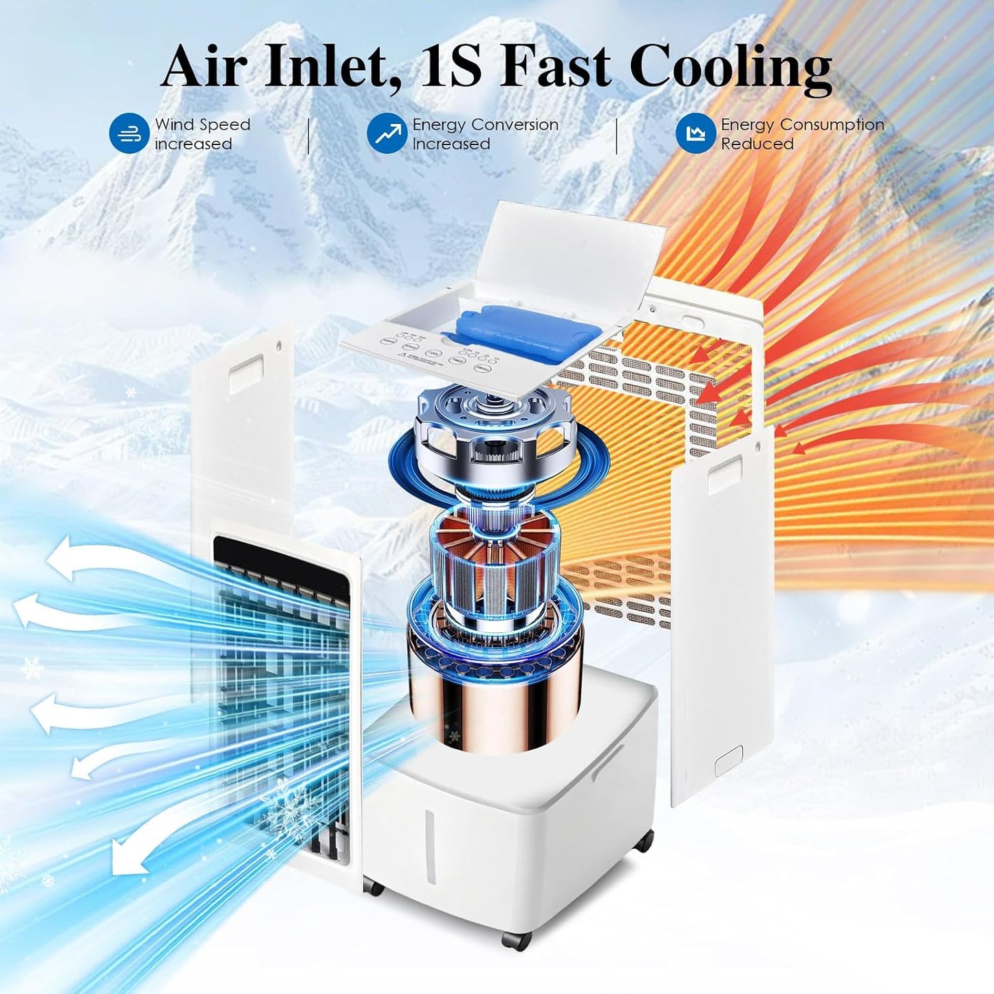  Rafraîchisseur D'Air 12L 4-en-1 Climatiseur Mobile, Humidificateur Purificateur Avec Télécommande Et 2 Packs De Glace, Écran Tactile