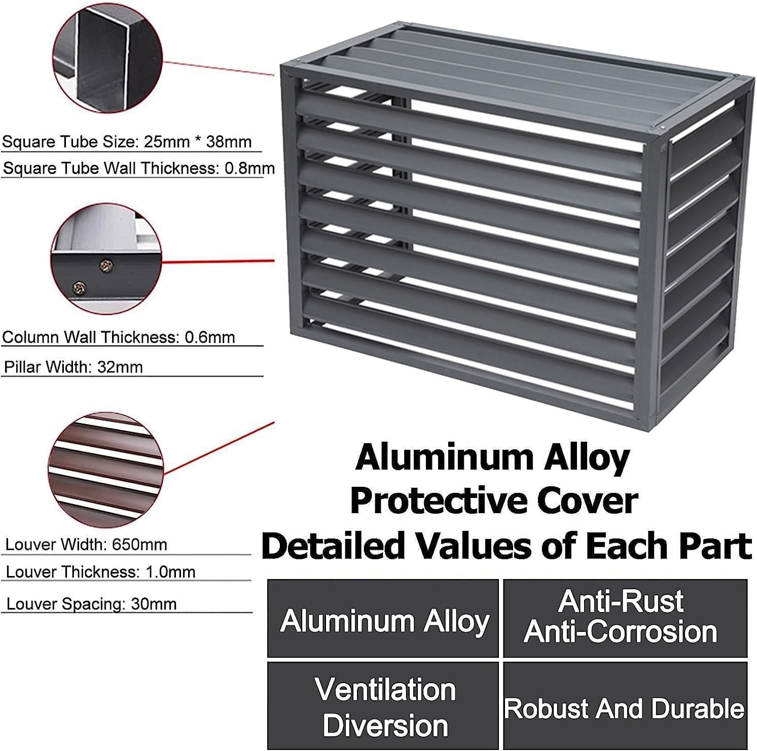 GENERIC Brise-vue Marron En Alliage D'aluminium 1,5P Pour Climatiseur Extérieur – Housse Pour Condensateur, Empêche Le Feuillage Et Les Débris, Design Résistant Aux Intempéries