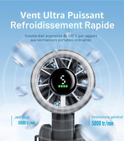  Diveblues Ventilateur Portable à Main, Ultra Rapide 10m/s, 5 Vitesses, Batterie Rechargeable, Jusqu'à 12h, Ventilateur De Poche Avec Technologie Turbo Pour Extérieur, Voyage, Noir