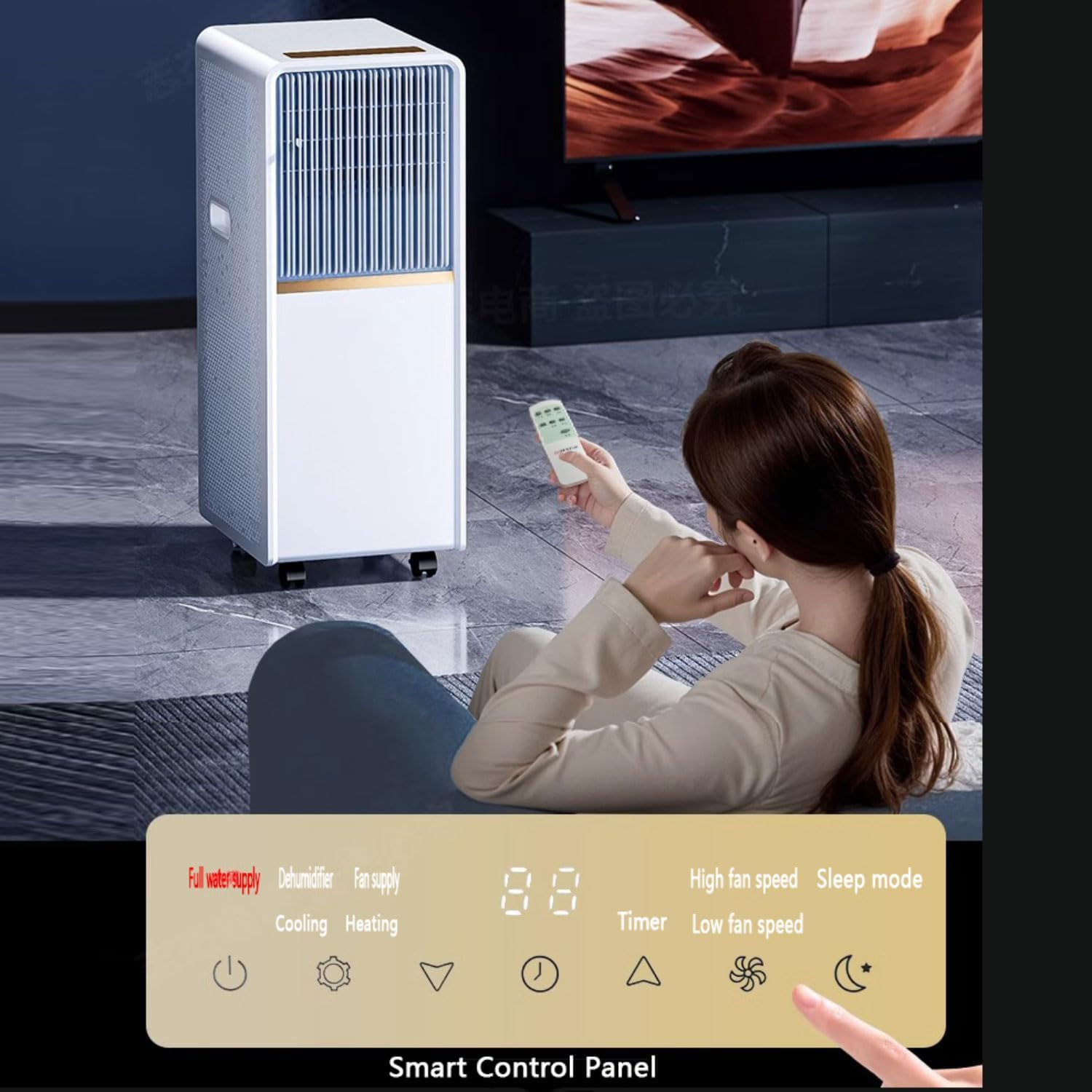  Climatiseur Portable Pour Grande Pièce, Unité Intelligente Avec Télécommande, Refroidissement Rapide Et Déshumidificateur, Mode Veille Silencieux, Kit De Fenêtre Inclus, Oscillation à 120 °