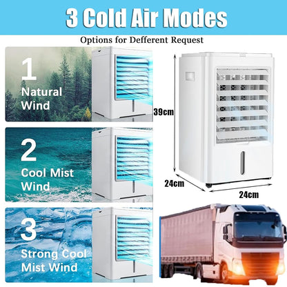  Refroidisseur D'air Évaporatif Portable Avec Réservoir D'eau, 3 Vitesses Et Minuteries, Refroidissement Silencieux Pour Camions, Camping-Cars, Fourgonnettes Et Caravanes, 12 V