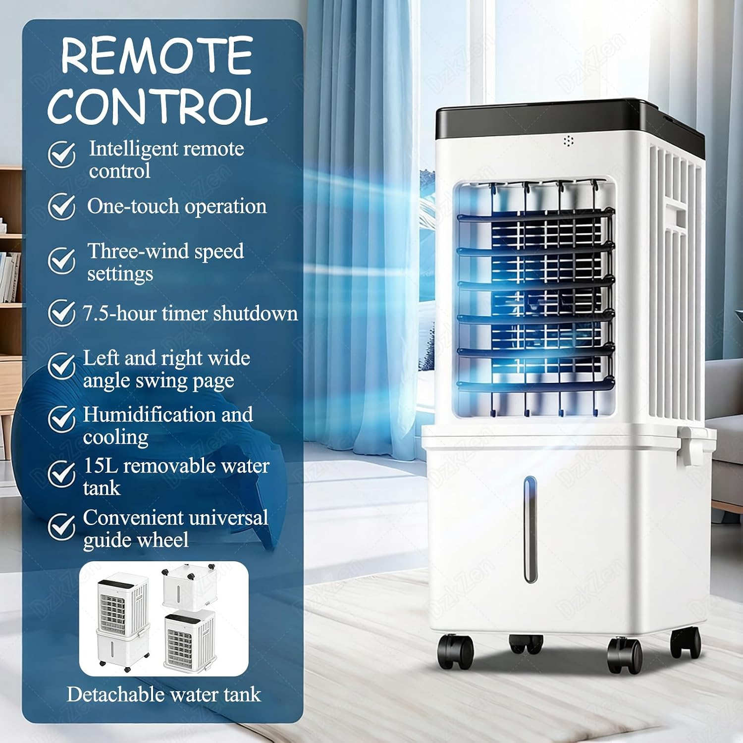  Ventilateur Climatiseur Portable 15 L, Ventilateur RafraîChisseur D'air Par éVaporation à 3 Vitesses, Peu Encombrant Et éConome En éNergie, Pour La Maison, Le Bureau Et La Chambre
