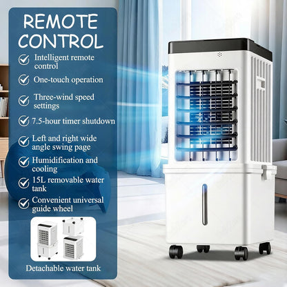  Ventilateur Climatiseur Portable 15 L, Ventilateur RafraîChisseur D'air Par éVaporation à 3 Vitesses, Peu Encombrant Et éConome En éNergie, Pour La Maison, Le Bureau Et La Chambre