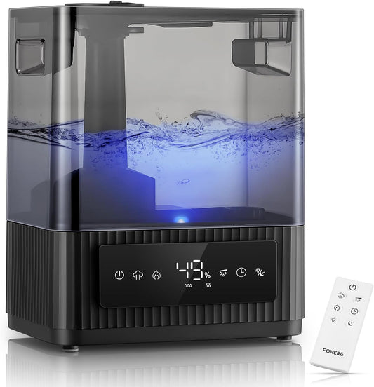  FOHERE 6L Humidificateur à Brume Froide Et Chaude De Pour La Maison, Humidificateur Ultrasonique Avec Remplissage Par Le Haut Pour Les Bébés, Les Enfants, Diffuseur D'huile, Mode Sommeil, Minuterie