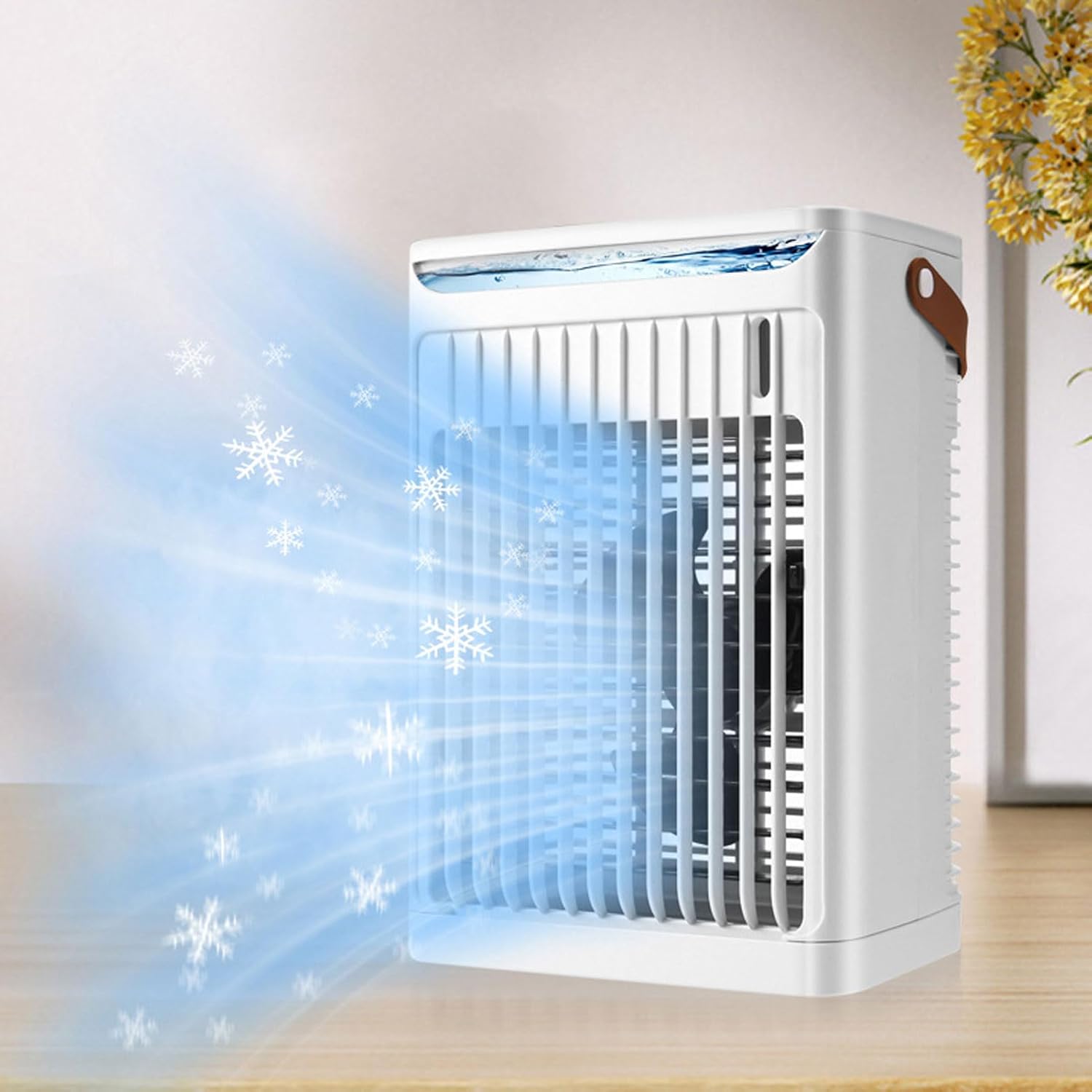  Climatiseur Portable, Humidificateur, Refroidisseur D'air, Refroidissement Efficace, 2 Brumes Froides, Ventilateur à 5 Vitesses, 7 LED, Mini Prise USB, Pour Maison, Bureau,
