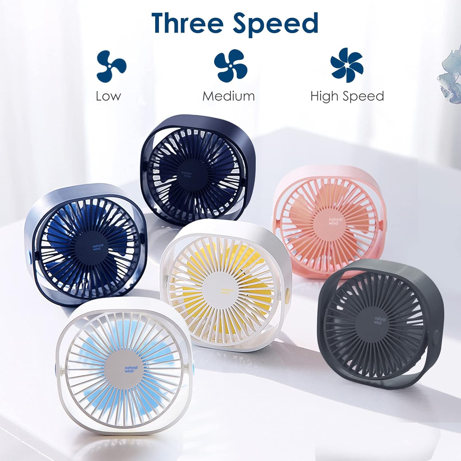  Simpeak Mini Ventilateur De Bureau USB Silencieux Et Portable Alimenté Par USB Uniquement (pas De Batterie), 3 Réglages De Vitesse, Pivotant à 360° Pour La Maison Et Les Voyages