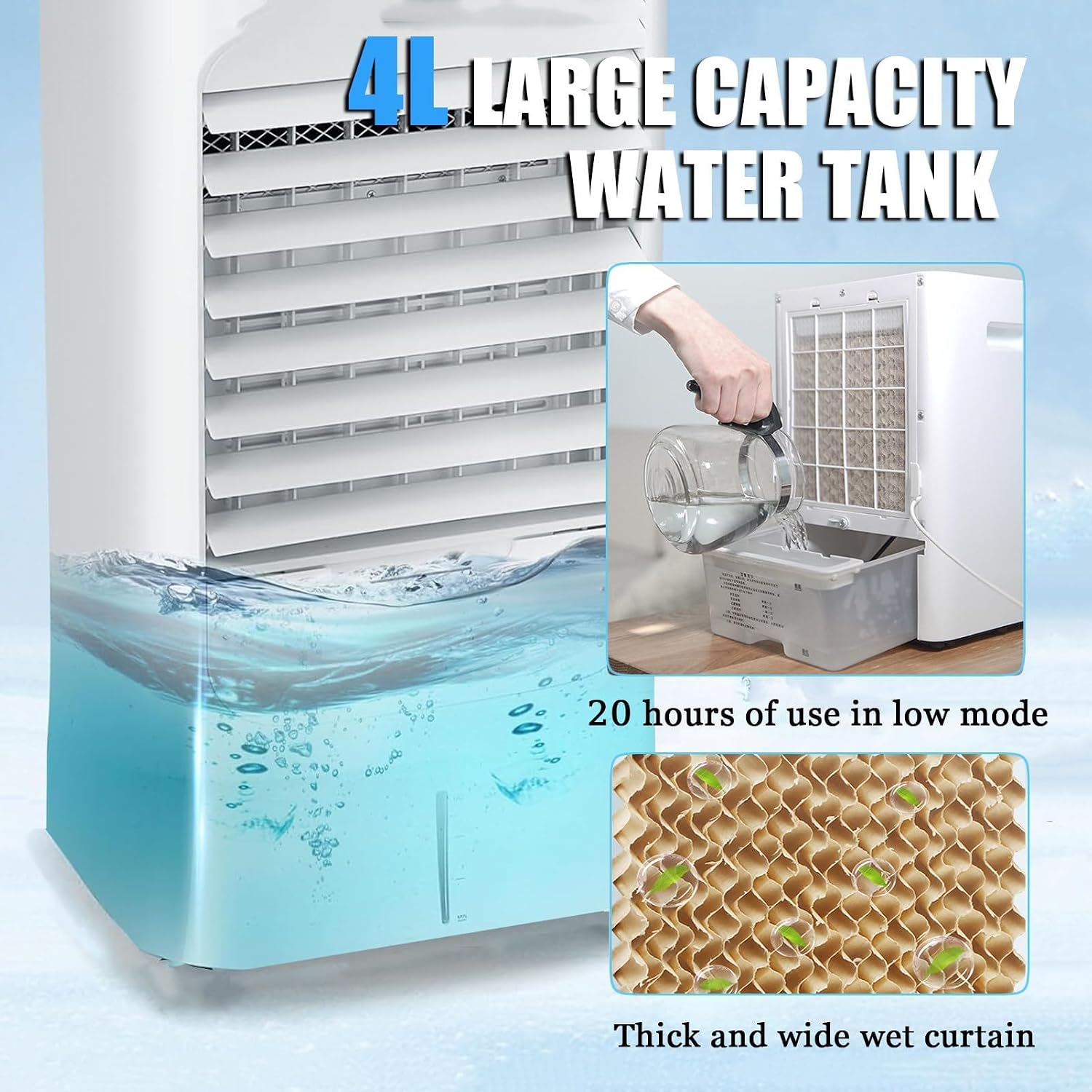  Refroidisseur D'air Évaporatif Portable Avec Réservoir D'eau, 3 Vitesses Et Minuteries, Refroidissement Silencieux Pour Camions, Camping-Cars, Fourgonnettes Et Caravanes, 12 V