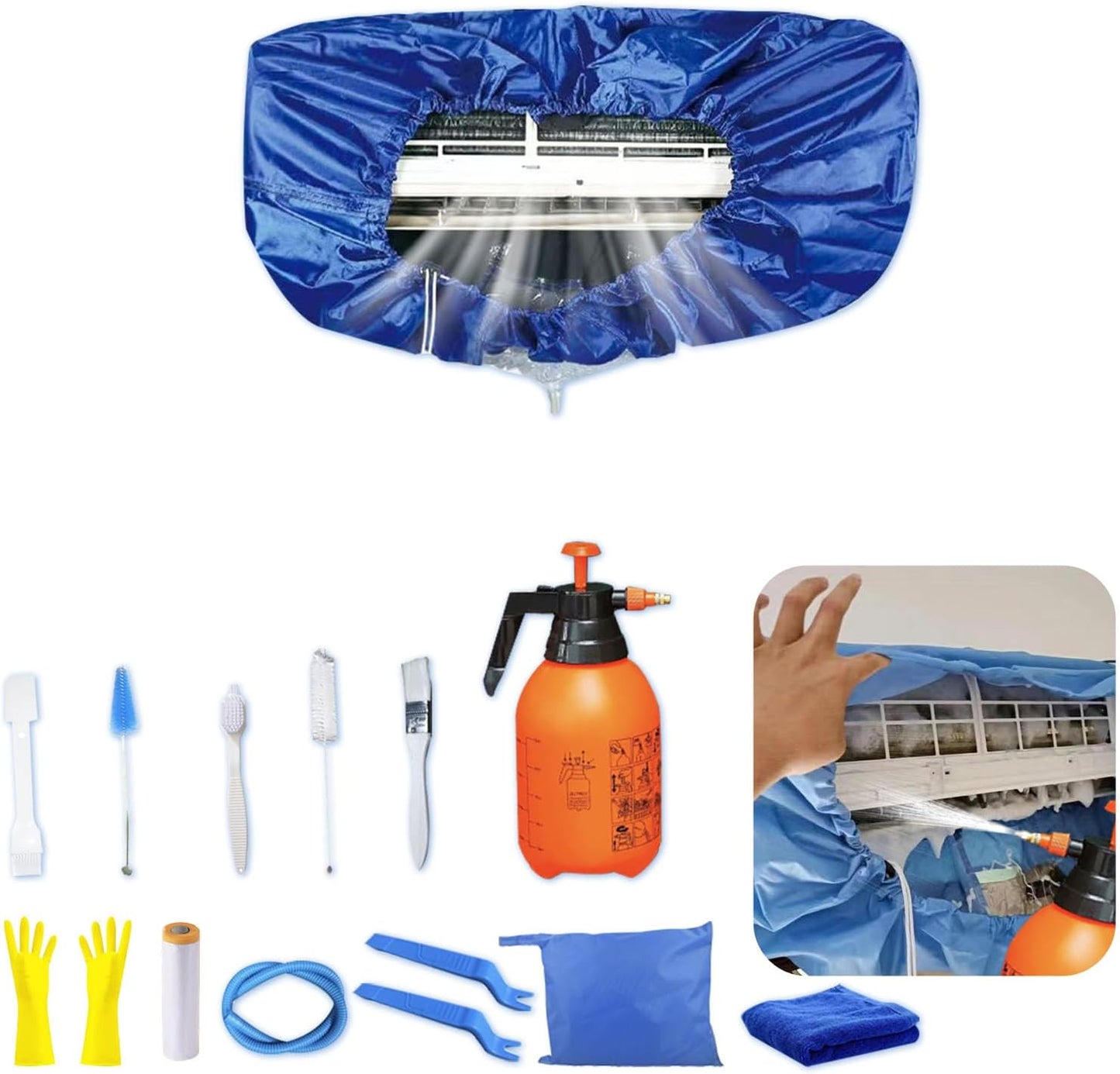  Kit Nettoyage Climatiseur Mural，Kit Nettoyage Climatisation Split，Nettoyage Climatisation Split，Bâche Nettoyage Clim(15 Pièces, Noir, Taille Moyenne : 68-98 Cm / 27,55-39,37 Pouces)
