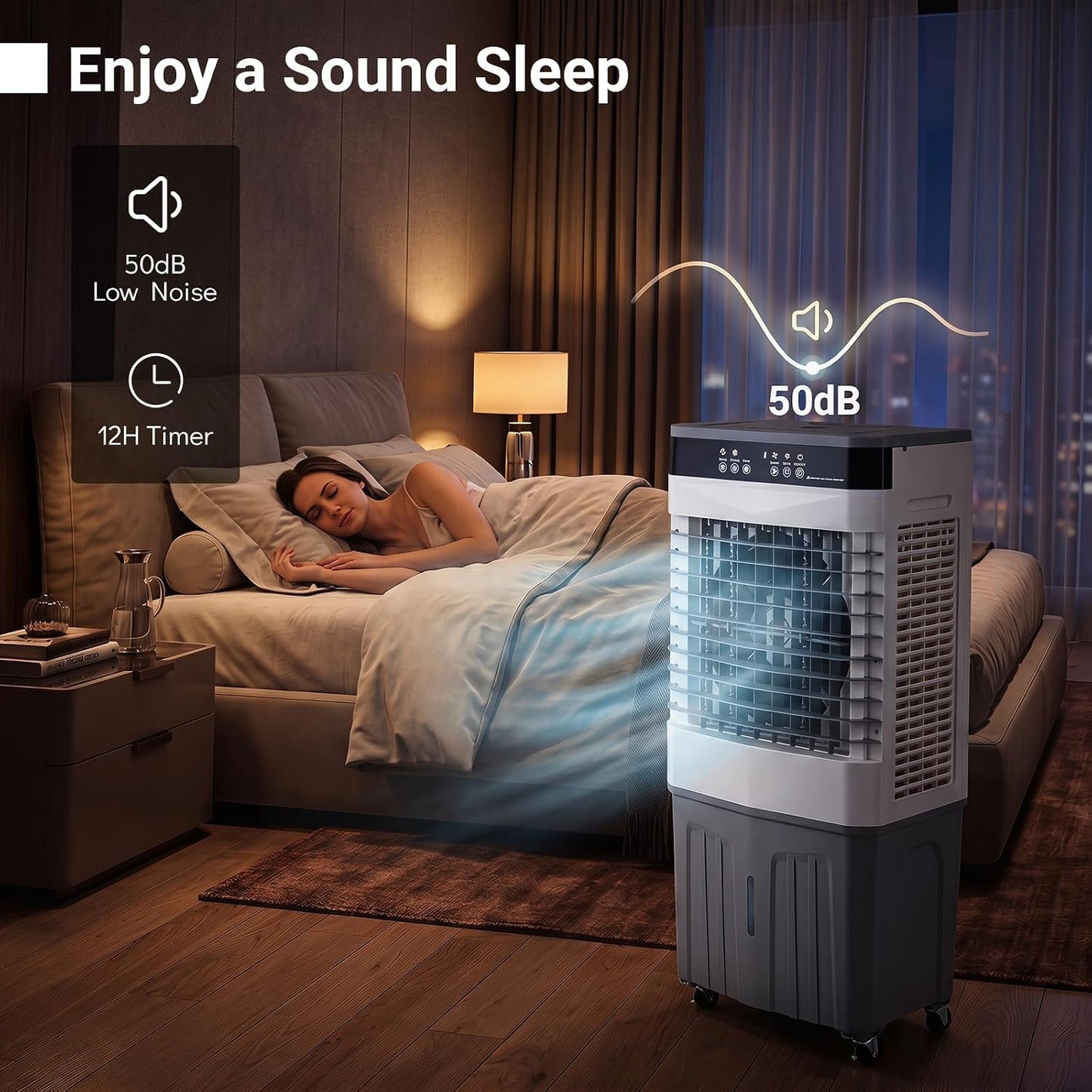 GENERIC Refroidisseur D'air Par évaporation Avec Télécommande, Ventilateur à 3 Vitesses, Humidificateur, Affichage LED, Minuterie 12 H, 4 Blocs De Glace, AC Portable Pour Chambre à Coucher Et Maison