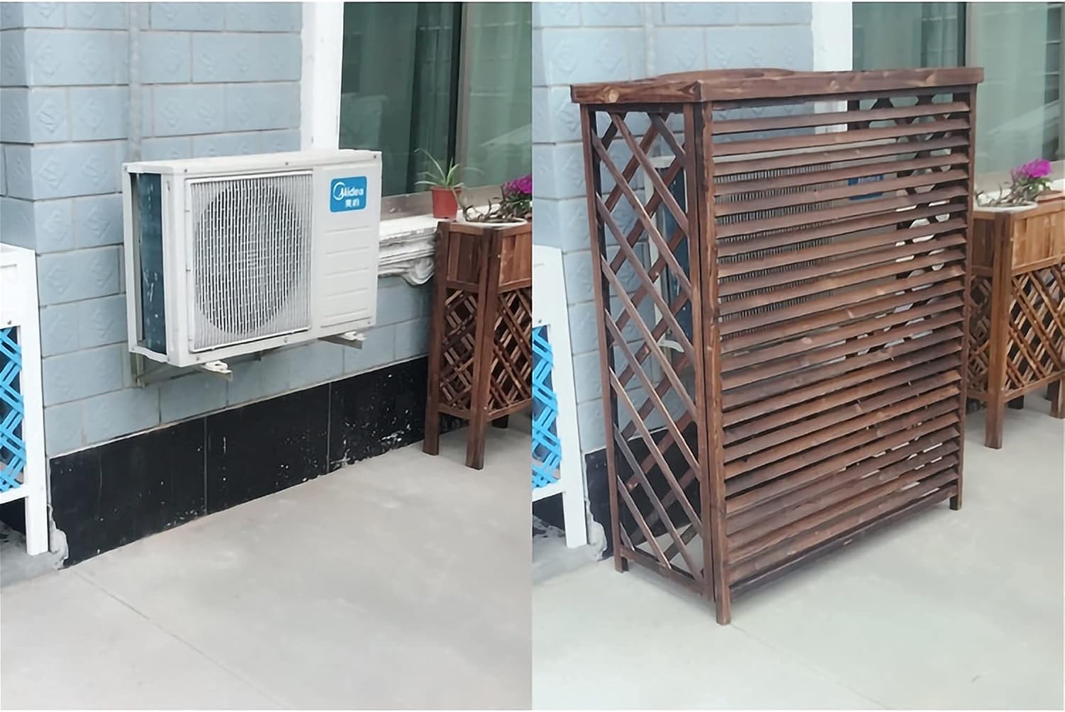  Housse Climatiseur Extérieur Couverture,Couvercle De Climatiseur En Bois Support De Fleurs, Support De Climatiseur, Couvercle Extérieur De Climatiseur En Bois Anti-corrosion, Support De Stockage