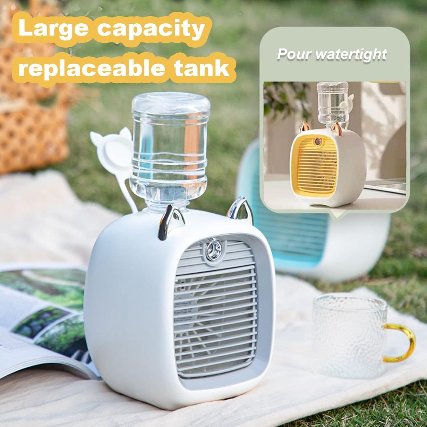  Climatiseur, Mini Refroidisseur D'air Avec Réservoir D'eau De 270 Ml, USB Chargement De Refroidisseur D'air évaporatif à 3 Vitesses, Refroidissement Personnel Silencieux, Bureau Pour Le Bureau à Domi