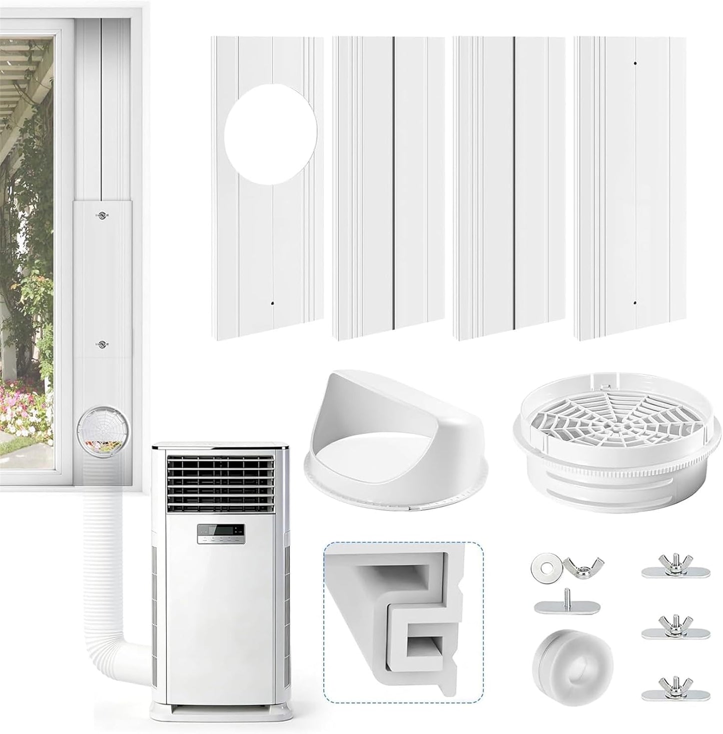  Kit Calfeutrage Climatiseur, Kit De Fenêtre Pour Climatiseur Mobile Avec Adapt Universel 13/15cm, Plaque Coulissante De Fenêtre Réglable Kit, Facile à Installer, Pas De Perçage
