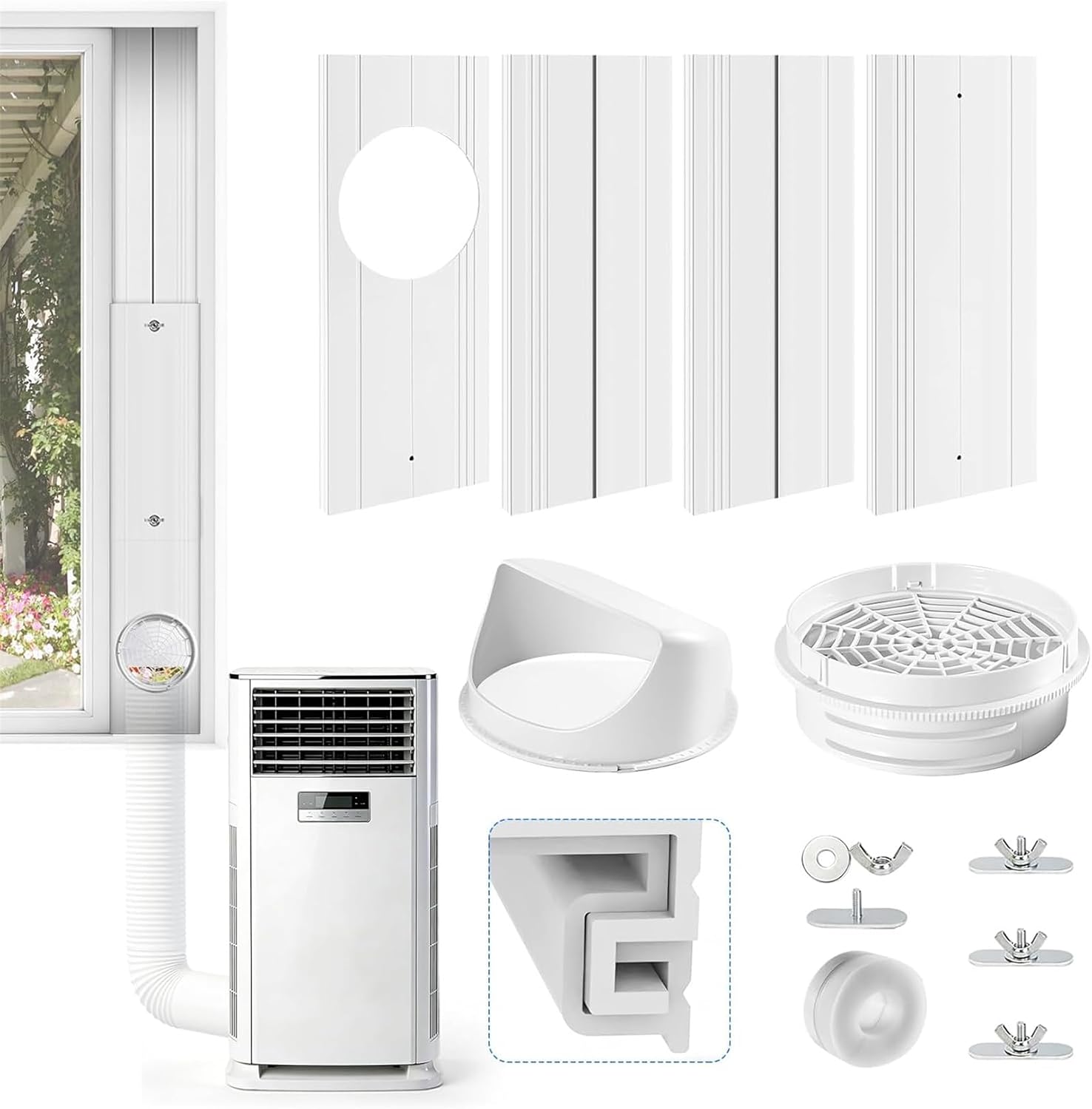  Kit Calfeutrage Climatiseur, Kit De Fenêtre Pour Climatiseur Mobile Avec Adapt Universel 13/15cm, Plaque Coulissante De Fenêtre Réglable Kit, Facile à Installer, Pas De Perçage
