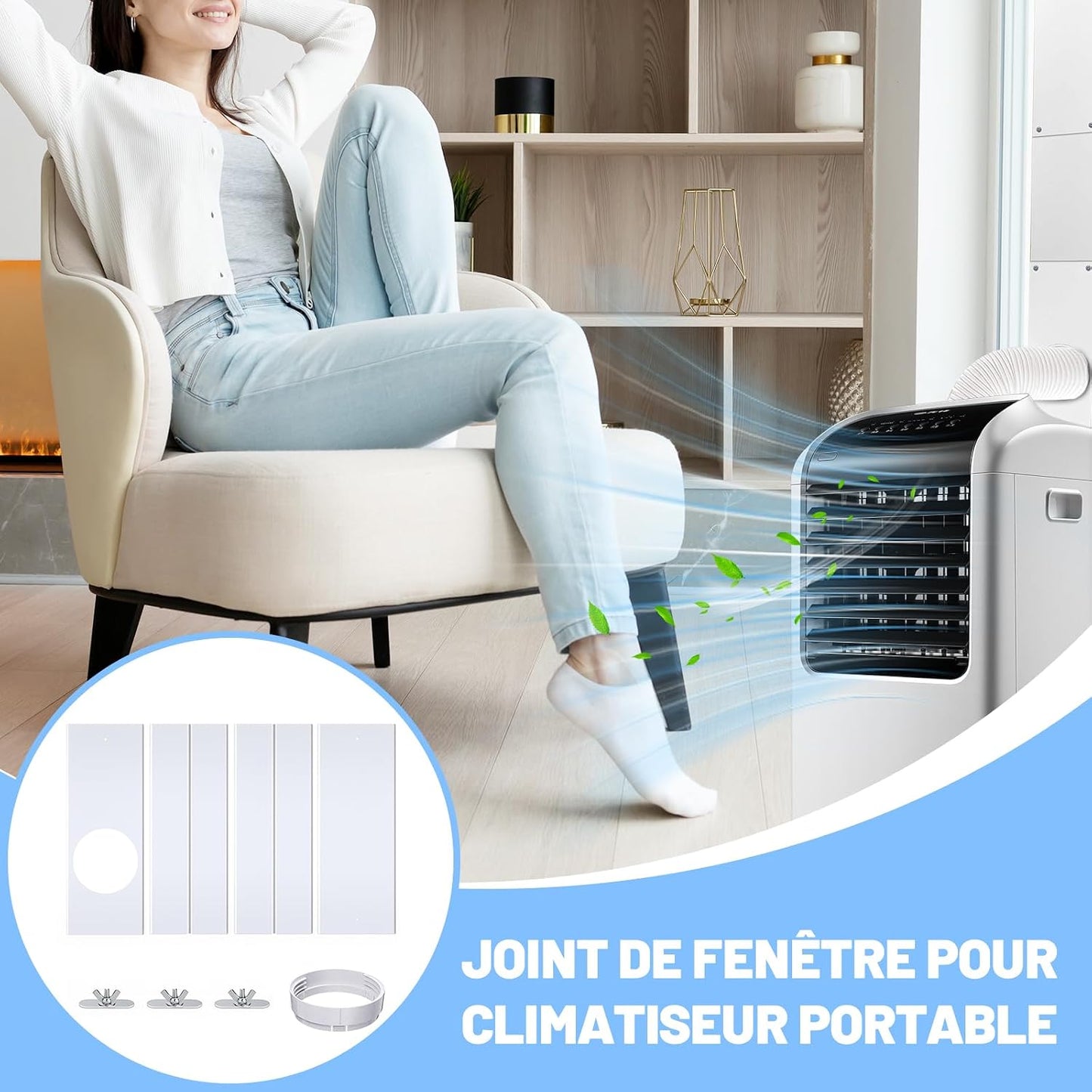  MagiDeal Kit De Fenêtre Portable Pour Climatiseur Avec Raccord Rond, Joint De Fenêtre De Climatiseur, Déflecteurs De Climatisation Mobiles Réglables Universel, Kit De Ventilation Télescopique