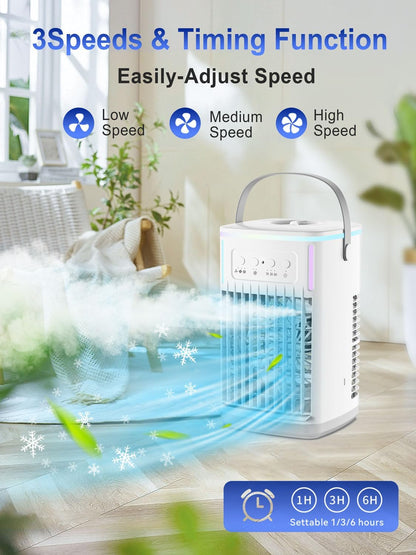  Ventilateur De Climatisation Portable Avec Télécommande, Réservoir De 1500 Ml, Minuterie De 1 à 6 Heures, 3 Vitesses De Vent, Mini Refroidisseur D'air Personnel Avec Humidificateur Pour Chambre