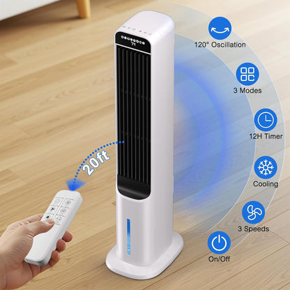 GENERIC Climatiseur Portable Sans Fenêtre, Ventilateur Tour 3 En 1 Avec Télécommande, 3 Vitesses, Refroidisseur De Marais à Oscillation 120 °, Refroidisseur Par évaporation Avec Minuterie De 12 Heures Pour Un