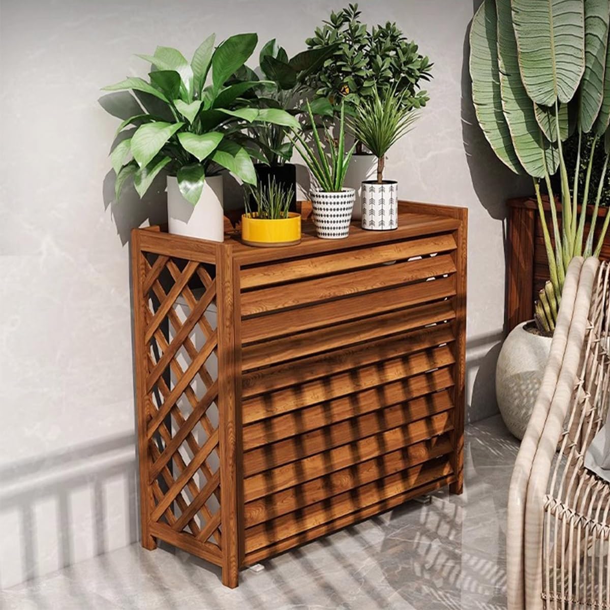  Housse De Climatiseur D'extérieur – Design Anti-corrosion En Bois Massif Pour Unités De Climatisation Et Solutions De Stockage De Plantes