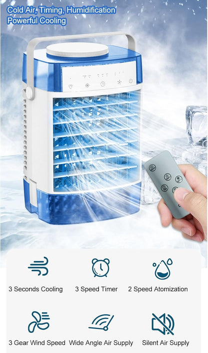  Climatiseur Portable, 3 Vitesses, 3 Modes, Minuterie 2H, 4H, 8H, Veilleuse 7 Couleurs, Avec Conception à Double Réservoir Et Persiennes Réglables, Pour Chambre à Coucher,