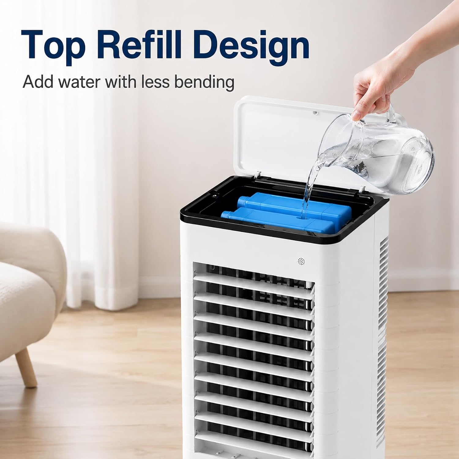  Rafraîchisseur D'Air, Climatiseur évaporatif, Remplissage D'Eau Par Le Haut, Pour Chambre, Salon, Refroidissement Intérieur