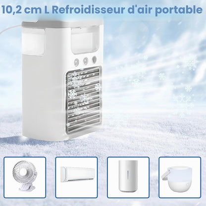  Climatisation Petit Climatiseur Mobile Portable Avec Batterie, Veilleuse 4 En 1 7 Couleurs, 3 Vitesses Et 3 Modes De Brouillard