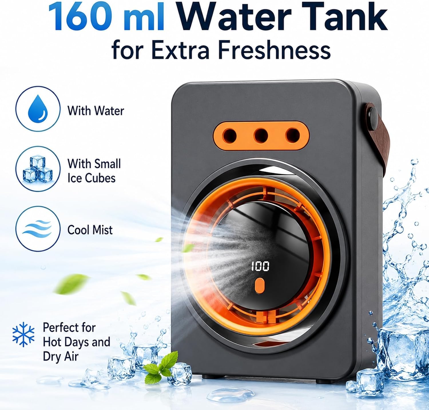  Ventilateur Brumisateur Climatiseur Portable, Climatiseur Mobile Sans Evacuation Avec 5 Vitesses Et Minuterie, Climatiseur Mobile Silencieux Avec 3 Trous Pour Maison,Voiture,Camping (Noir)