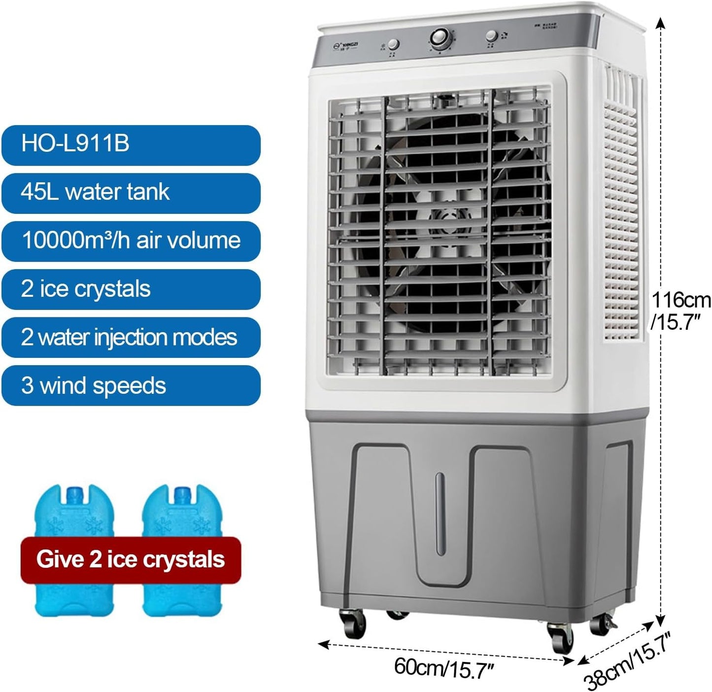  Refroidisseur D'air Portable Par évaporation De 116 Cm, Avec Remplissage Automatique Continu, Réservoir D'eau De 47,5 Litres, Oscillation à 120 °, 2 Blocs Réfrigérants, Ventilateur Pour Extérieur, I
