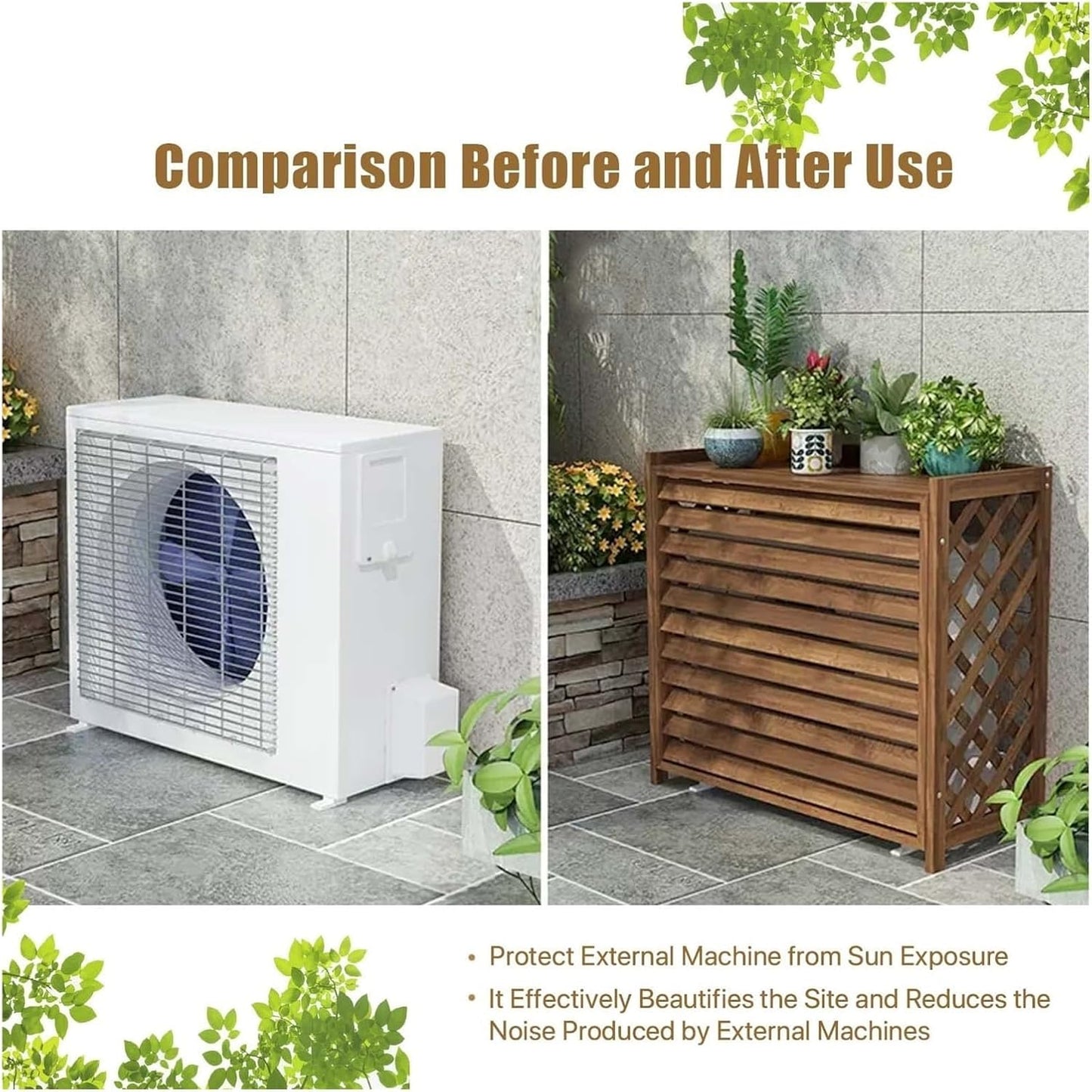 GENERIC Housse De Climatiseur En Bois étanche Pour Climatiseurs Extérieurs, Bac De Rangement Caché, Protection élégante Pour Systèmes CVC, Décoration De Jardin Essentielle