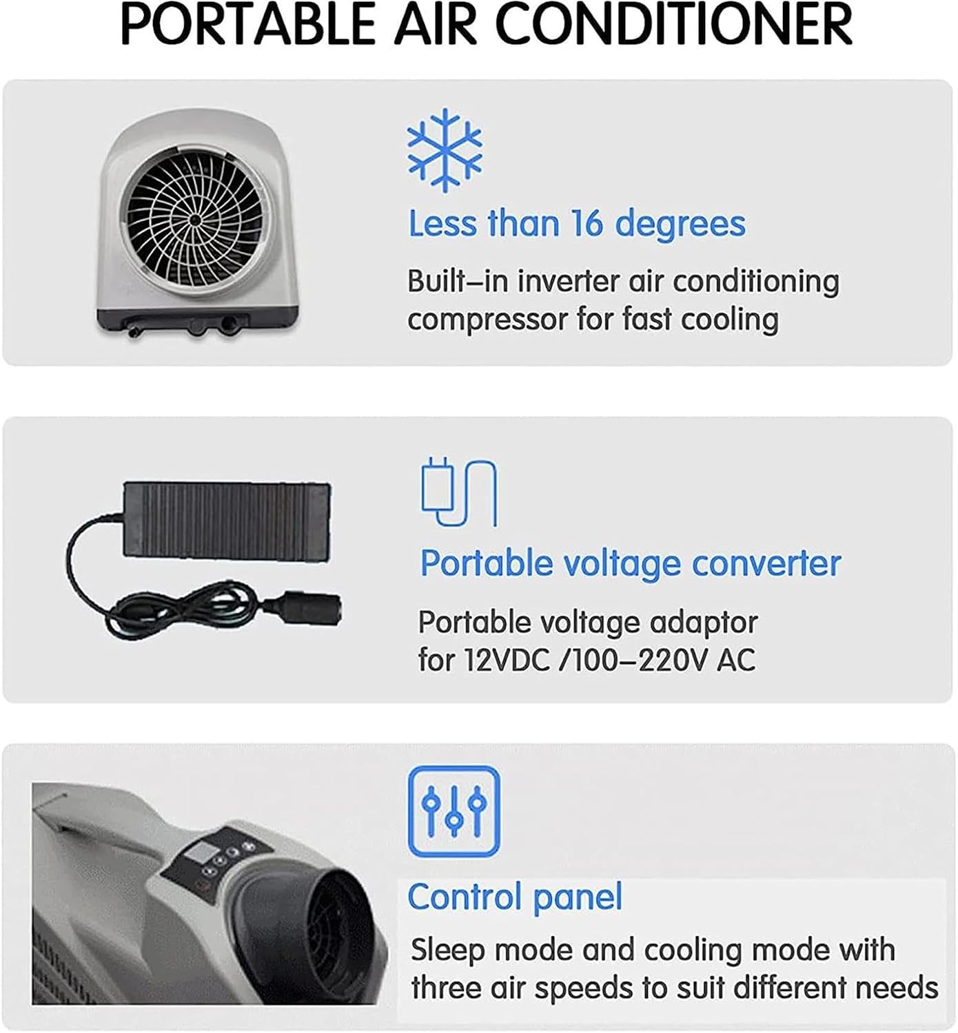 GENERIC Climatiseur Mobile Portable, Refroidisseur D'air Extérieur Pour Camping-car Avec 3 Vitesses De Vent, Faible Consommation D'énergie Pour Tente Et Camion