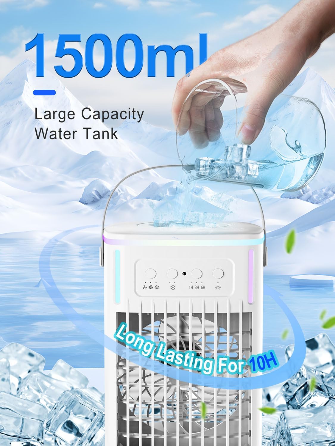  Ventilateur De Climatisation Portable Avec Télécommande, Réservoir De 1500 Ml, Minuterie De 1 à 6 Heures, 3 Vitesses De Vent, Mini Refroidisseur D'air Personnel Avec Humidificateur Pour Chambre
