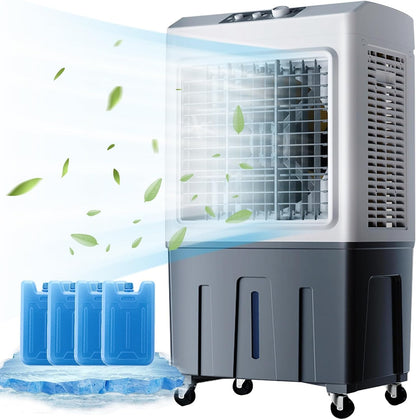 GENERIC Ventilateur De Refroidissement Par évaporation, Climatiseur Mobile 200 W à 3 Vitesses, Réservoir D'eau De 55 L Et 4 Compartiments à Glace, Idéal Pour La Maison, Le Bureau Ou Une Ch