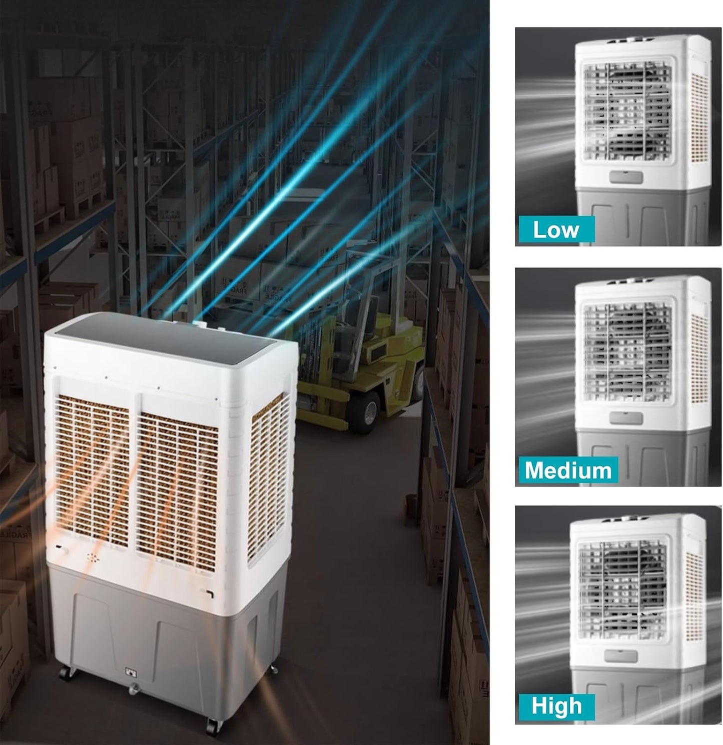 GENERIC Glacière Portable Pour Climatiseur Avec Réservoir D'eau De 50 L, Ventilateur à 3 Vitesses, Oscillation à 120°, 4 Blocs De Glace Inclus