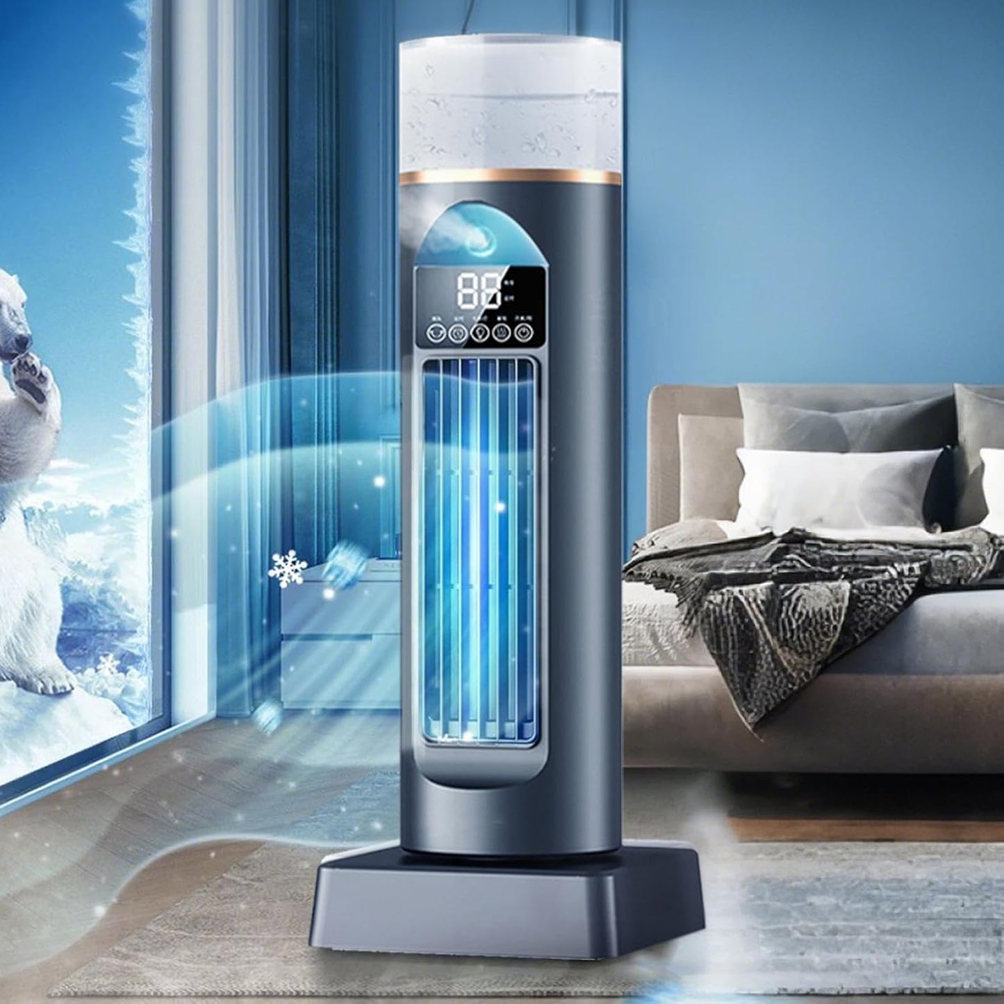 GENERIC Ventilateur De Climatisation Portable Qui Souffle De L'air Froid | Refroidisseur Et Humidificateur Par évaporation Sans Pales Avec Minuterie à 3 Vitesses Et Télécommande Pour Chambre, Bureau Et