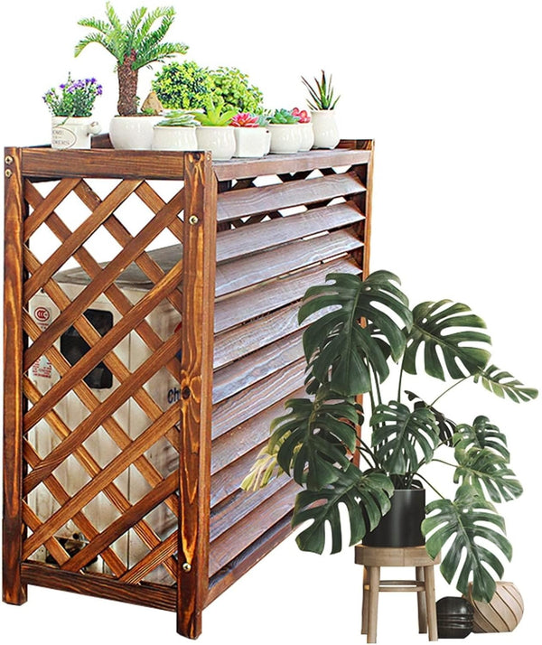 GENERIC Housse De Climatiseur En Bois étanche Pour Climatiseurs Extérieurs, Bac De Rangement Caché, Protection élégante Pour Systèmes CVC, Décoration De Jardin Essentielle