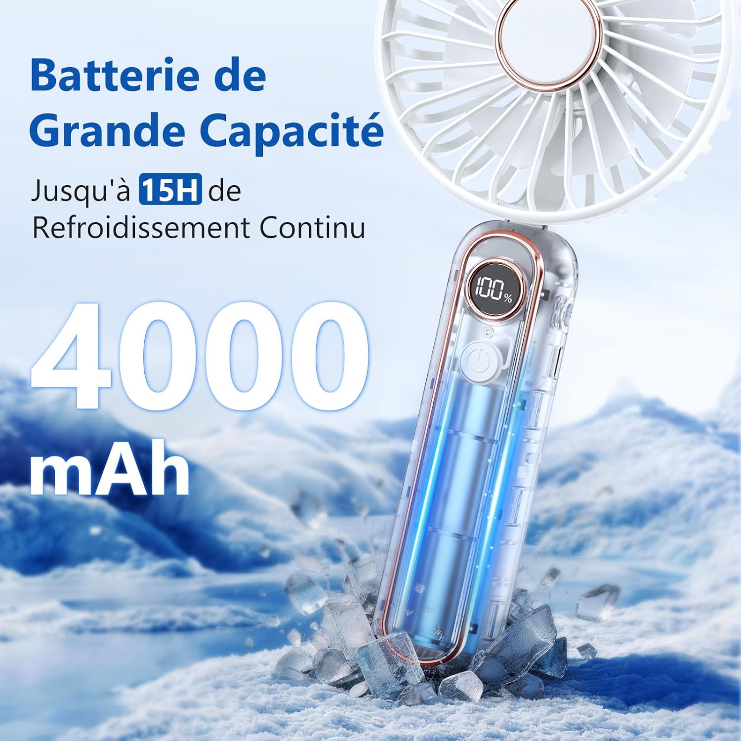  Mini Ventilateur Portable, 6 Vitesses Ventilateur Portable A Main USB Rechargeable, Affichage LCD, Silencieux, Petit Ventilateur De Poche Pliable Pour Voyage, Bureau, Maison, Extérieur
