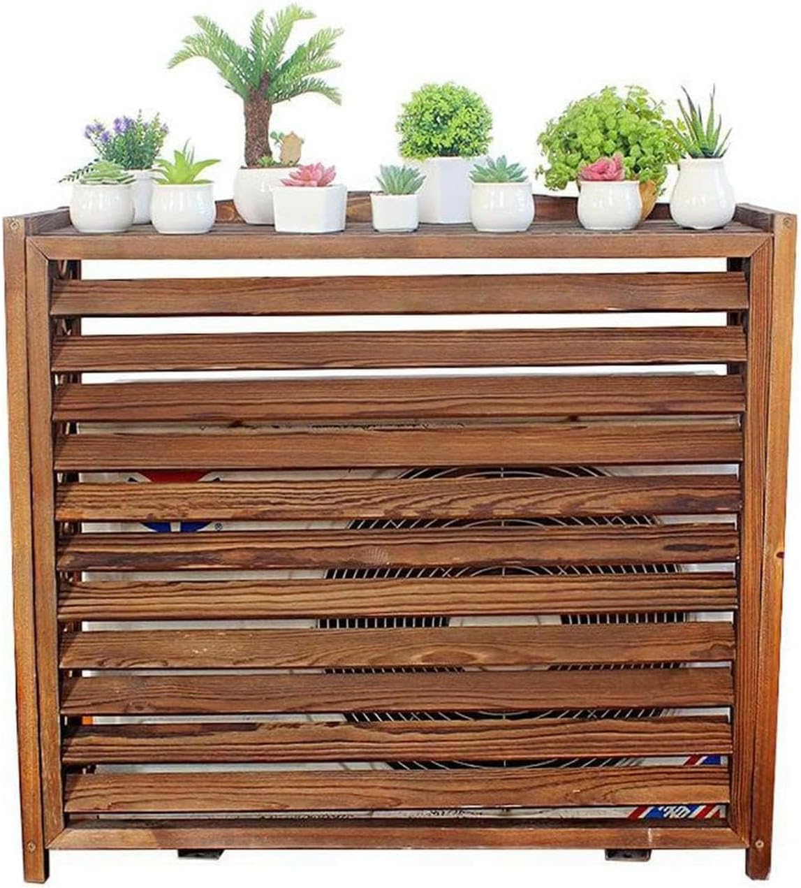 GENERIC Housse De Protection En Bois Pour Climatiseur Extérieur - Anti-corrosion - Grille Décorative Pour Pompe à Chaleur Et Support De Fleurs - 100 X 92 Cm