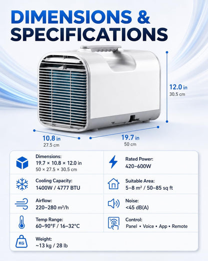  Tente Portable 4 En 1 AC, 4777 BTU Unité De Refroidissement Avec Ventilateur, Déshumidificateur.Puissance AC/DC Pour VRs, Vans, Camping.Contrôle Intelligent De L'application, Conception à Faible Bruit