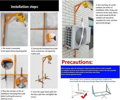  Kit De Levage De Climatiseur Robuste - Treuil Manuel Et Support D'une Capacité De 300 Kg, équipement D'installation CVC Essentiel, Treuil Autobloquant De 10 M Pour Une In